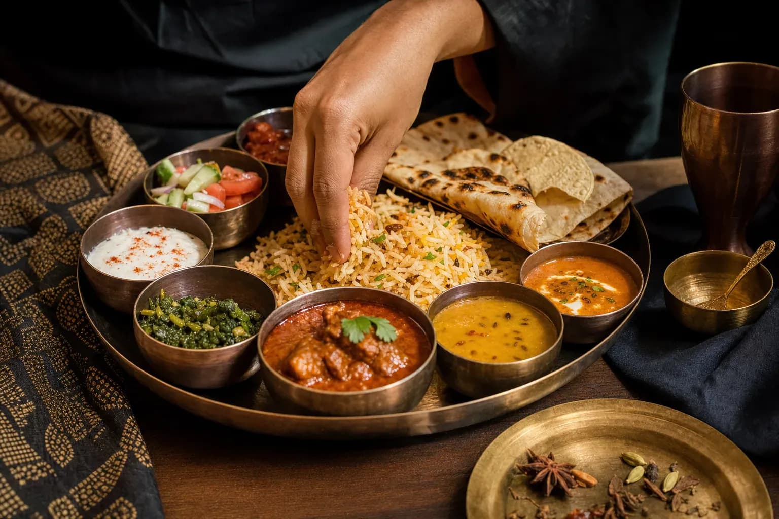 comment manger un thali : le guide du plateau indien, plat par plat